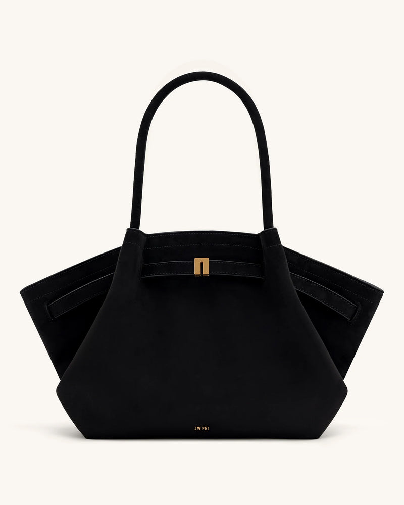 Hana Large Faux Suede Tote Bag - Black