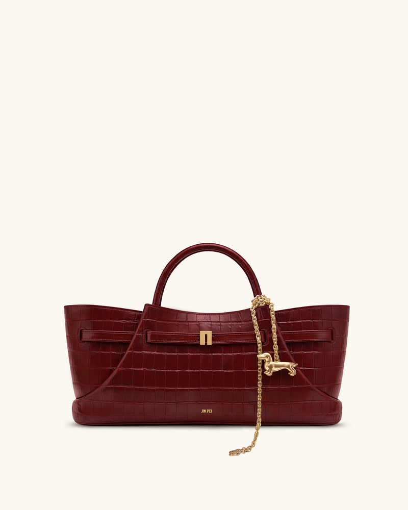 Maeve Dachshund Metal Charm Tote Bag - Burgundy Croc