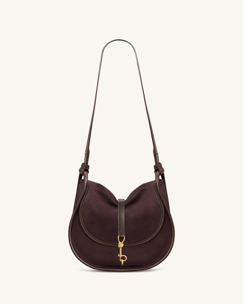 Arla Small Faux Suede Hobo Bag - Chocolate