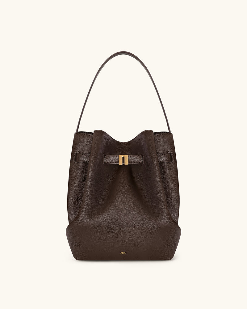 Clara Lock Accent Bucket Shoulder Bag - Mocha Brown