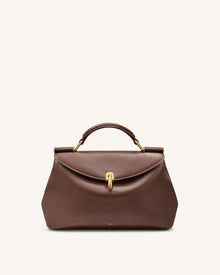 Audrey Flap Lock Top Handle Bag - Brown