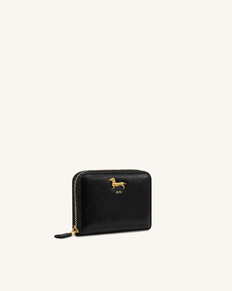 Maeve Dachshund Metal Emblem Zip Wallet - Black