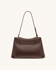 Rhea Pebbled Double Buckle Shoulder Bag - Dark Brown