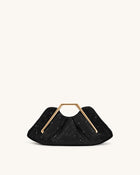 Lila Artificial Crystal Metal Frame Clutch - Black