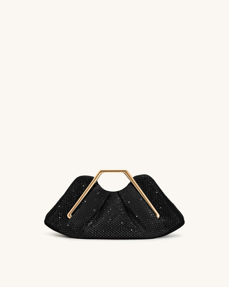 Lila Artificial Crystal Metal Frame Clutch - Black