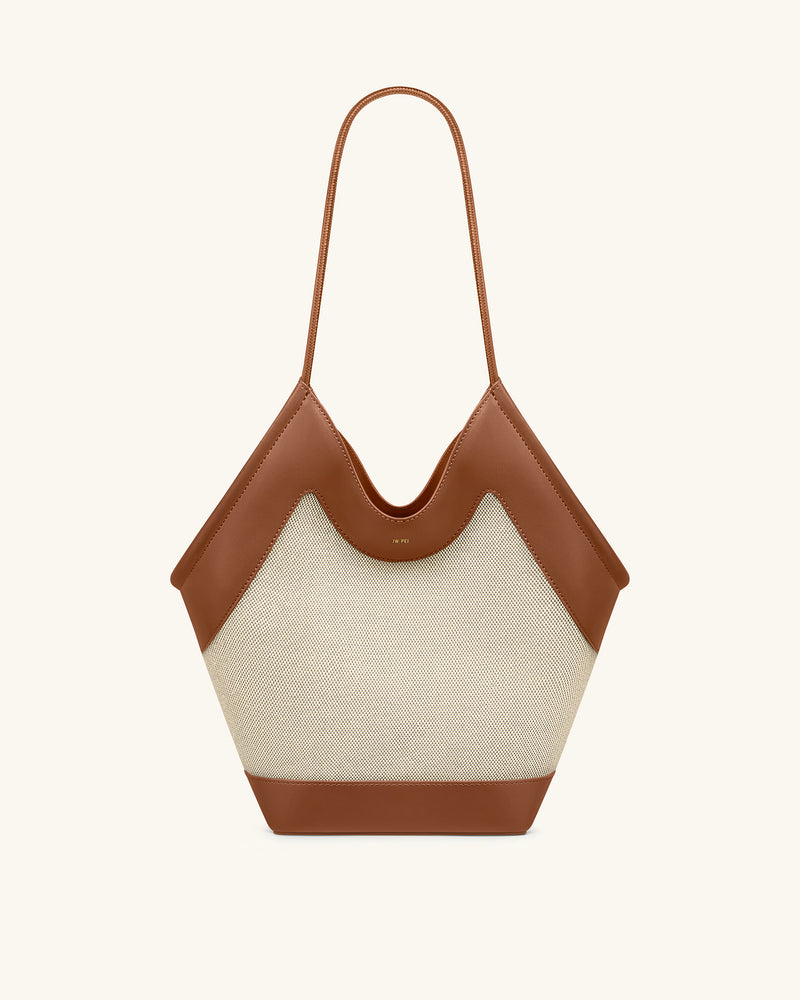 Maribel Panel Tote Bag - Brown Canvas