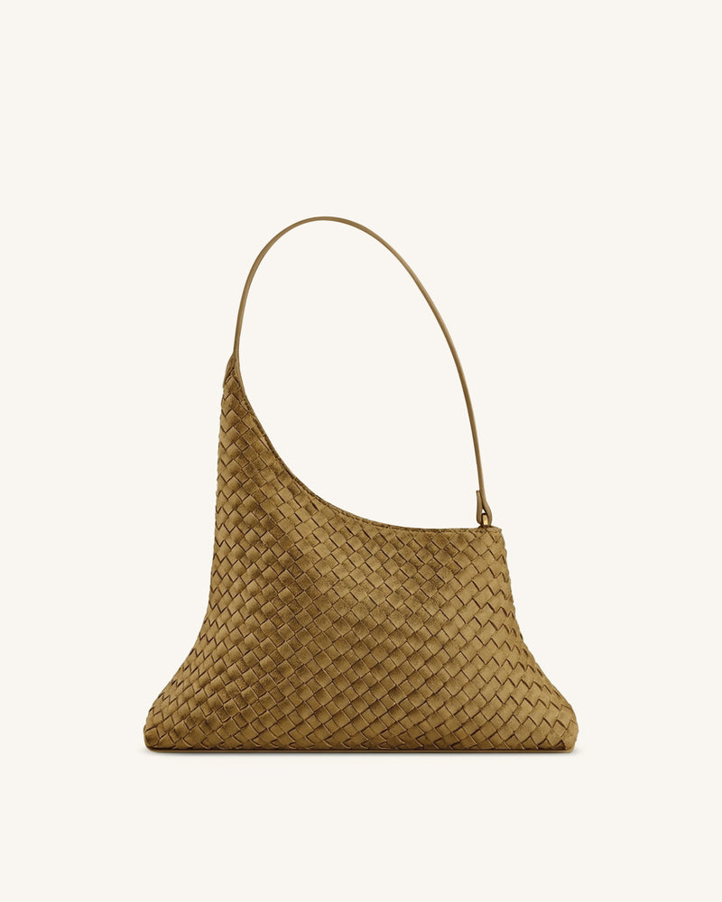 Lyra Faux Suede Woven Shoulder Bag - Olive Green