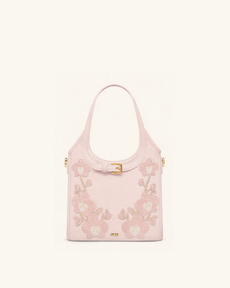 Brooke Mini Belted Embellished Orchid Beaded Top Handle Bag - Pink