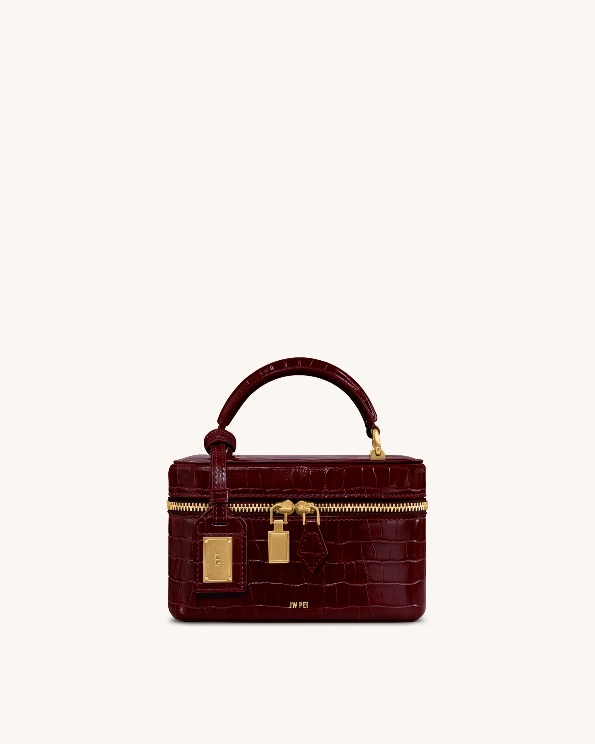 Cleo Box Shape Top Handle Bag - Claret Croc