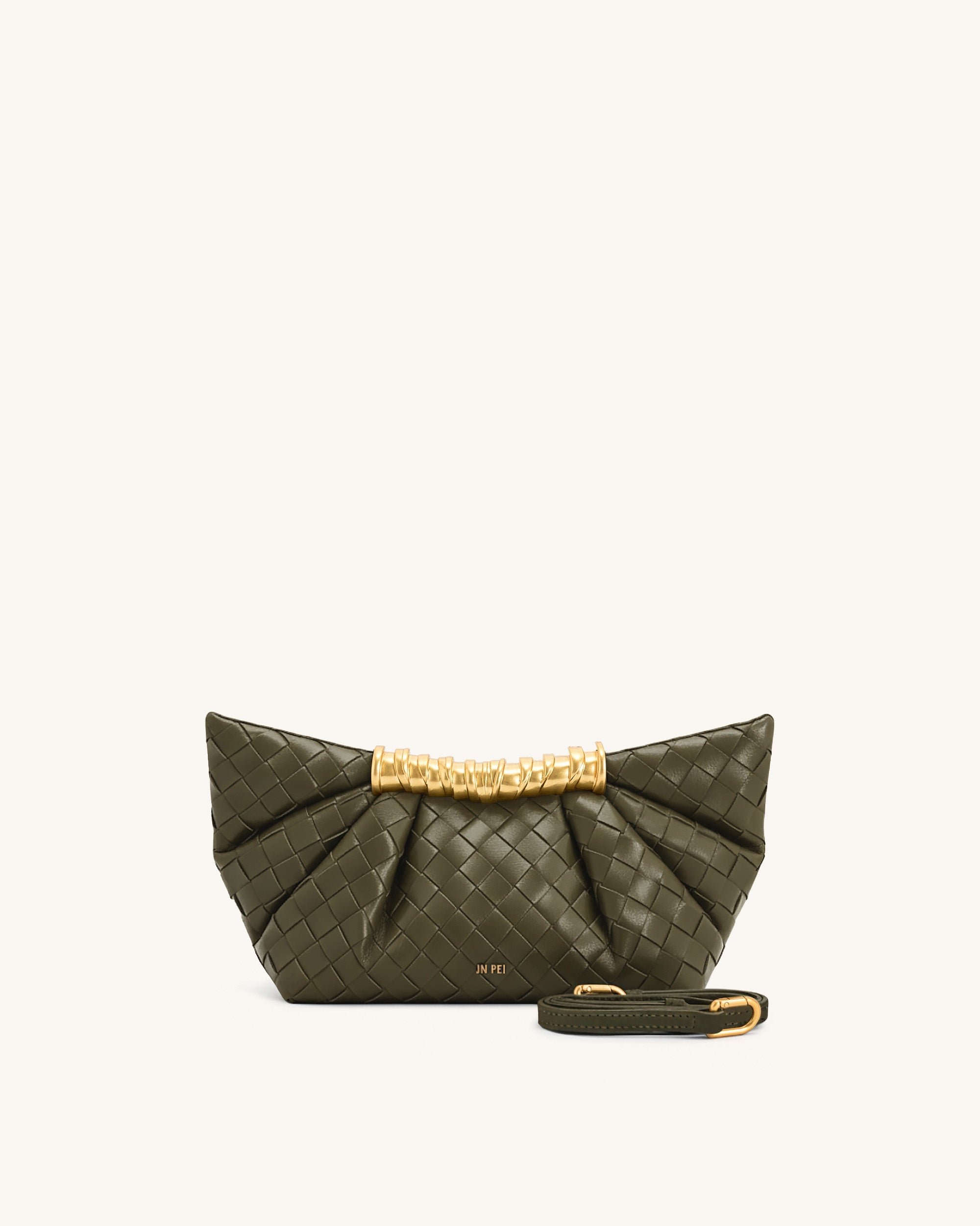 Leia Weave Texture Pleated Clutch - Olive Green