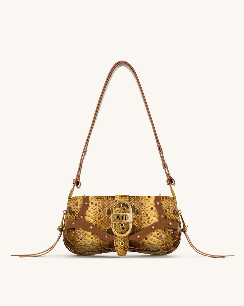 Joy Faux Snakeskin Shoulder Bag - Brown