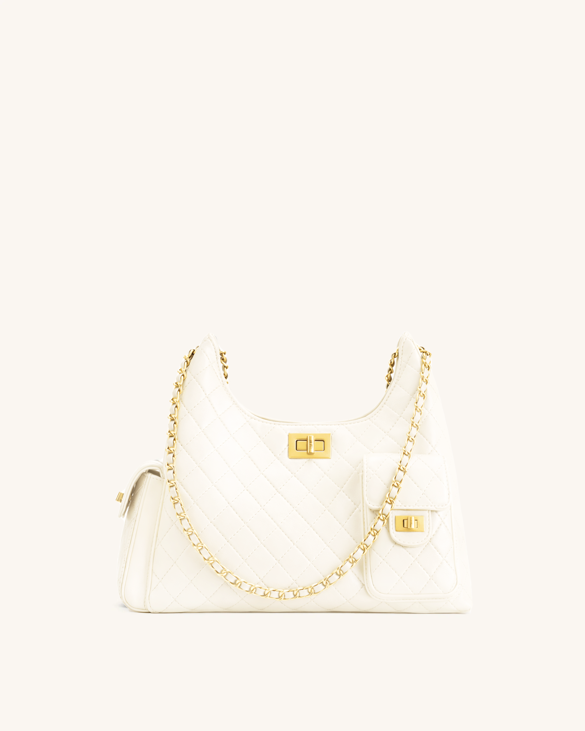 Vivian Quilted Chain Shoulder Bag - Ivory