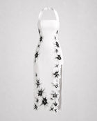 Flower Embroidered Halter Midi Dress - White