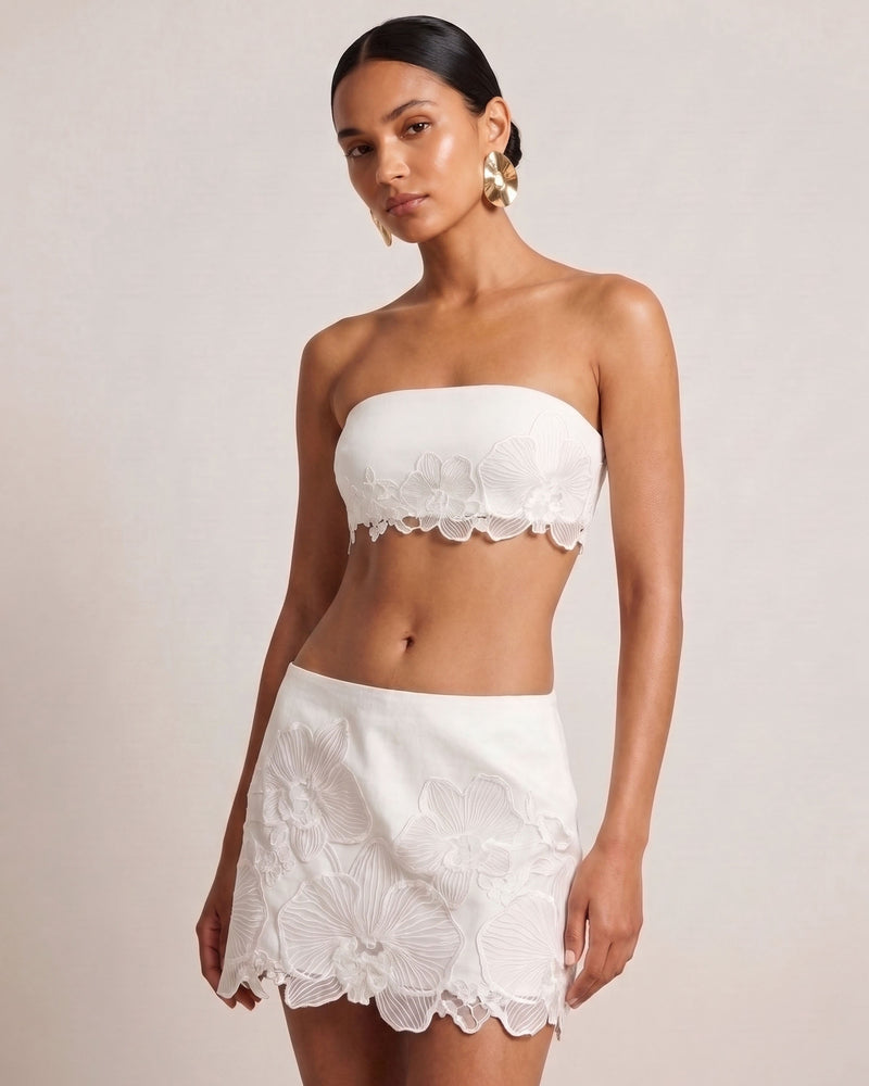 Orchid Embroidered Hem Mini Skirt - White