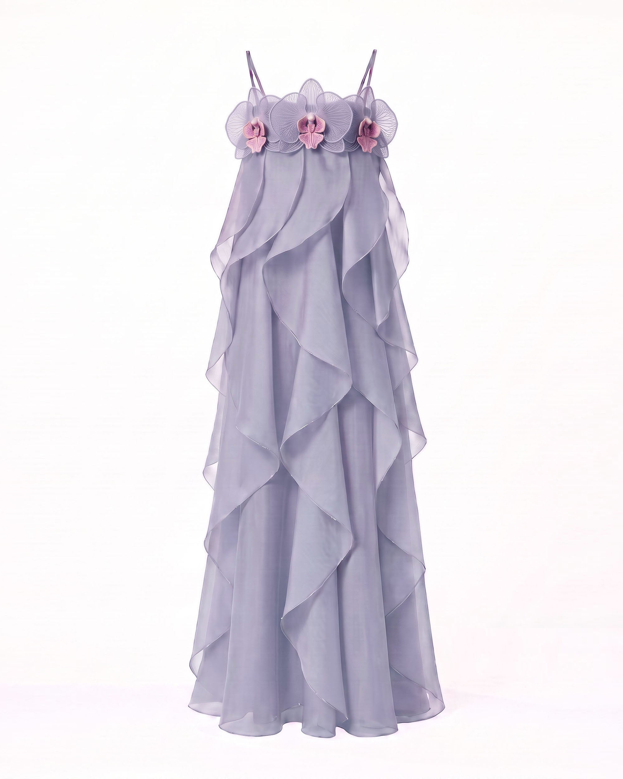 Orchid Embroidered Organza Maxi Dress - Light Purple