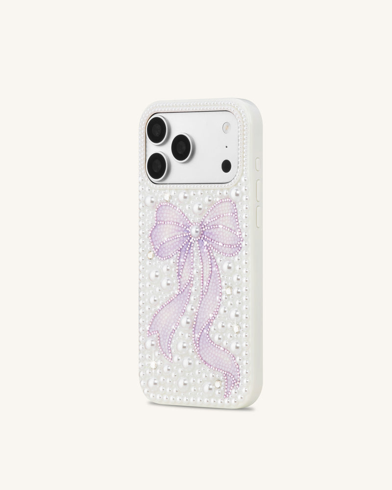 Pearl Artificial Crystal Bow Phone Case - White
