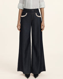 Pearl Trim Pocket Wide Leg Jeans - Deep Thoughts Only