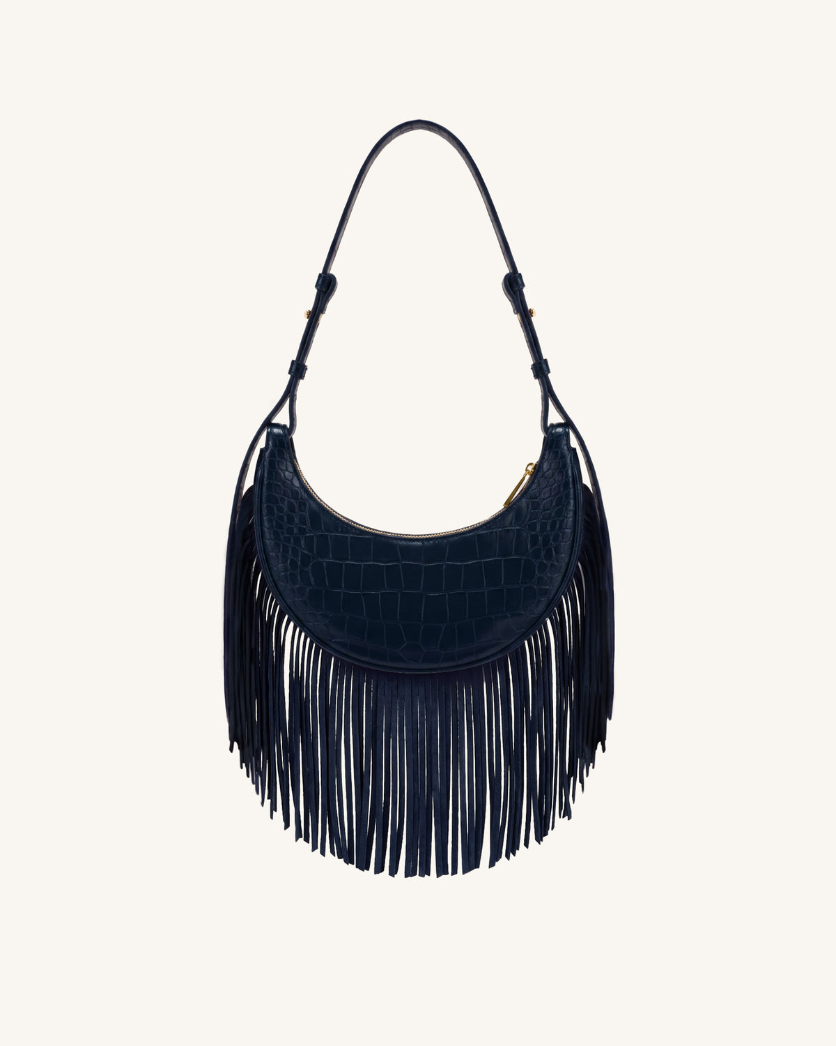 Sharon Fringe Crossbody Bag - Navy Croc