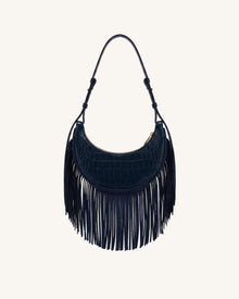 Sharon Fringe Crossbody Bag - Navy Croc