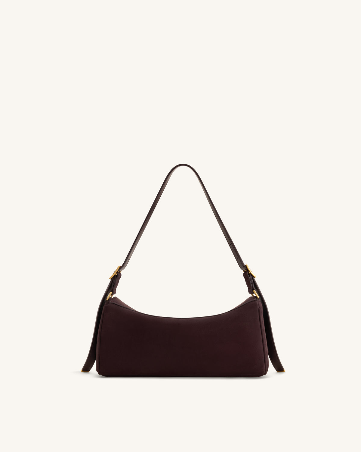 Elowen Faux Suede East-West Shoulder Bag - Dark Brown