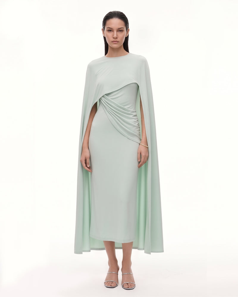 Draped Full Cape Midi Dress - Mint Green