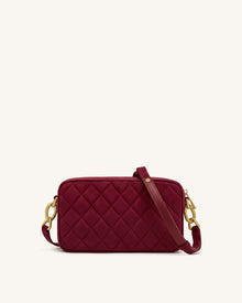 Riley Faux Suede Dachshund Quilted Shoulder Bag - Burgundy