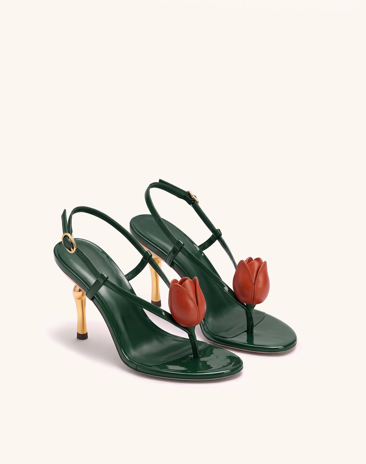 Amara 3D Tulip Toe-Post Heels - Emerald Green