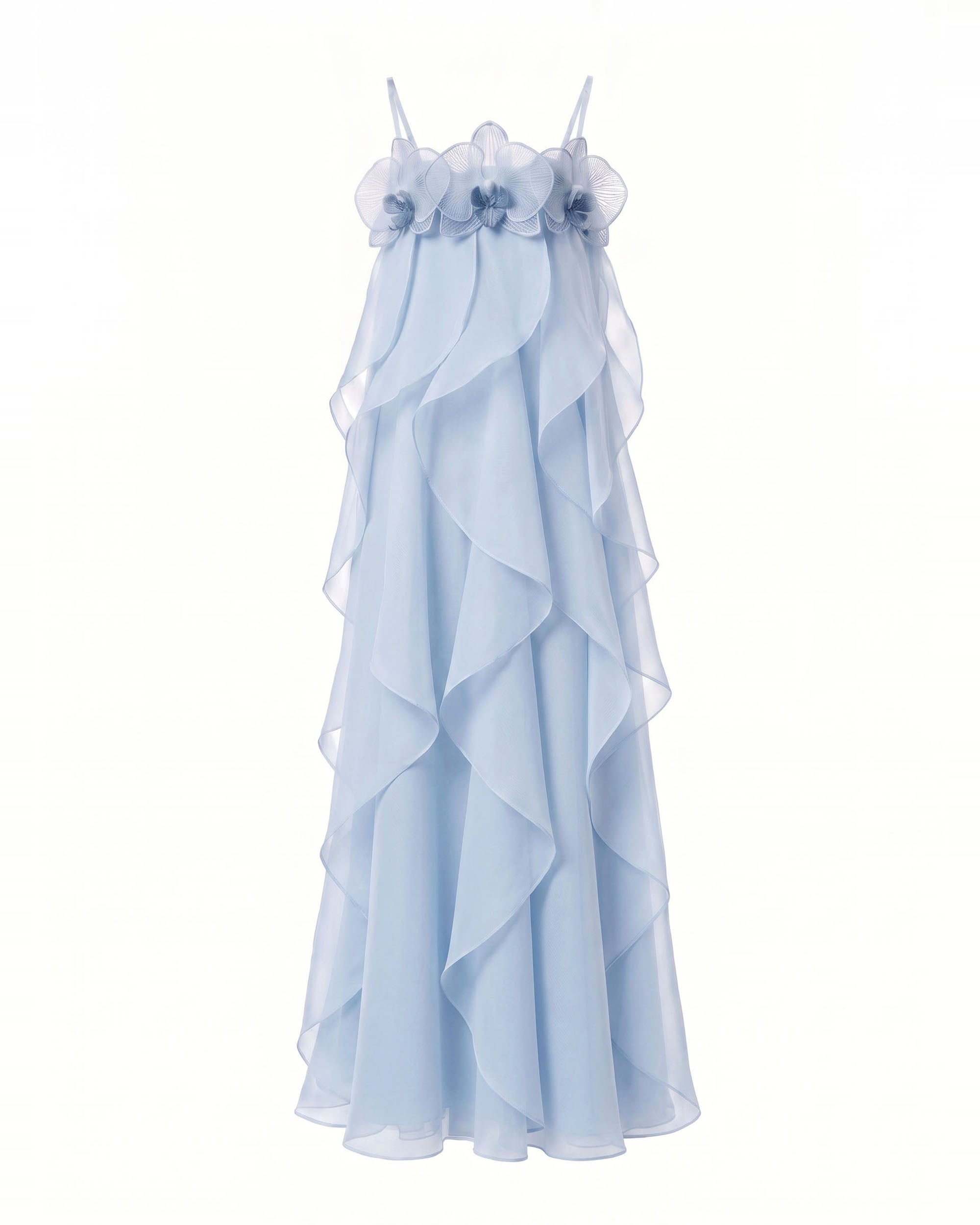Orchid Embroidered Organza Maxi Dress - Light Blue