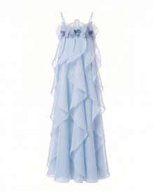 Orchid Embroidered Organza Maxi Dress - Light Blue