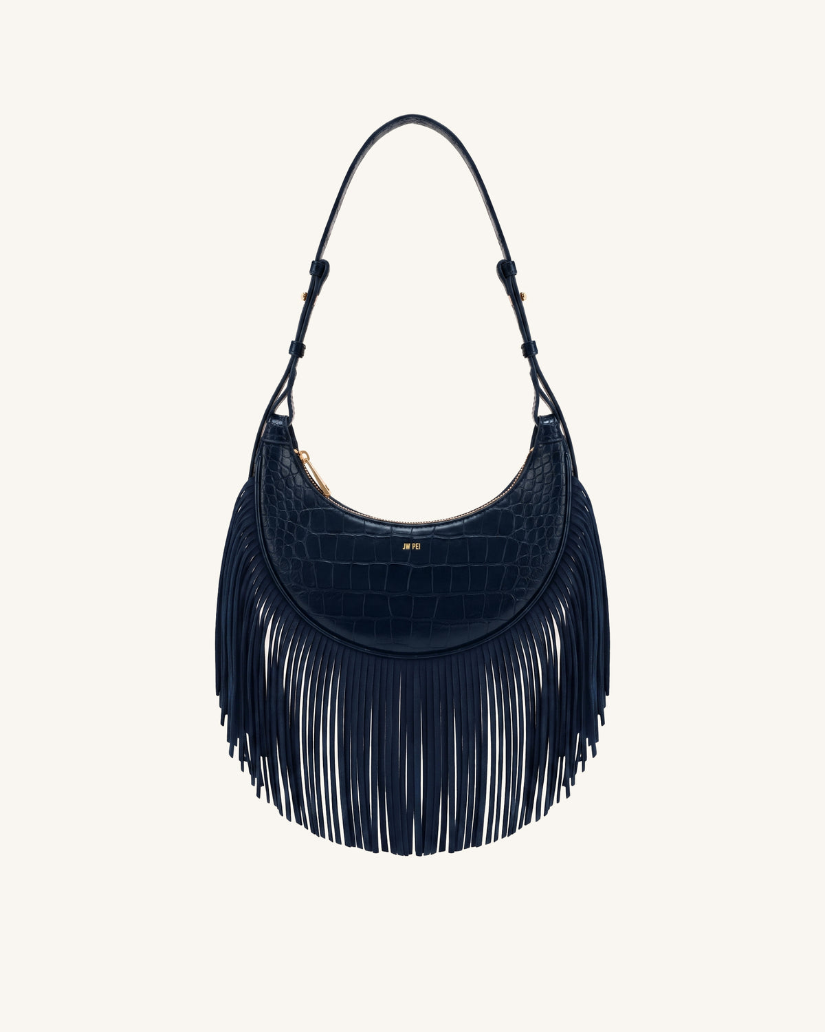 Sharon Fringe Crossbody Bag - Navy Croc
