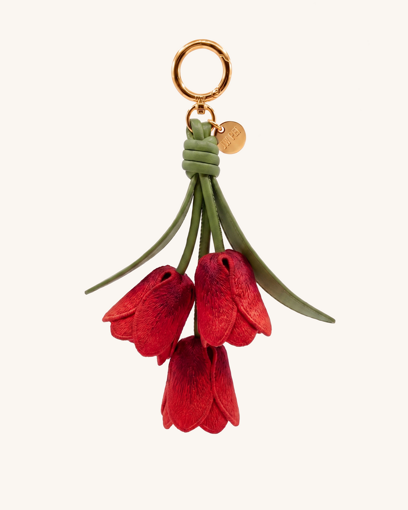 3D Embroidered Tulip Bag Charm - Gradient Red