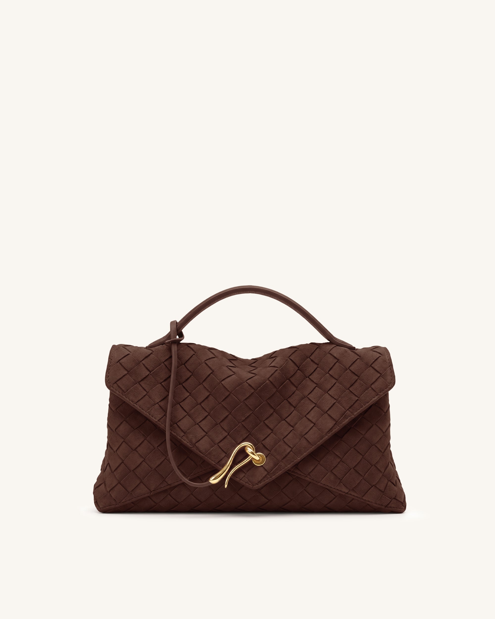 Celeste Faux Suede Woven Envelope Bag - Chocolate Brown