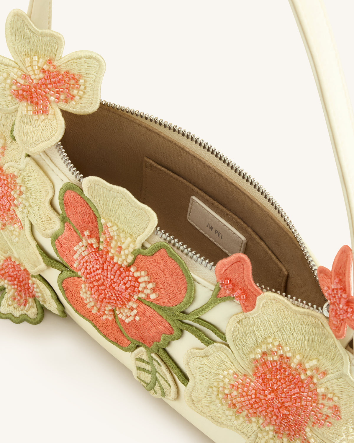 Leona Bead Embellished Shoulder Bag - Off White