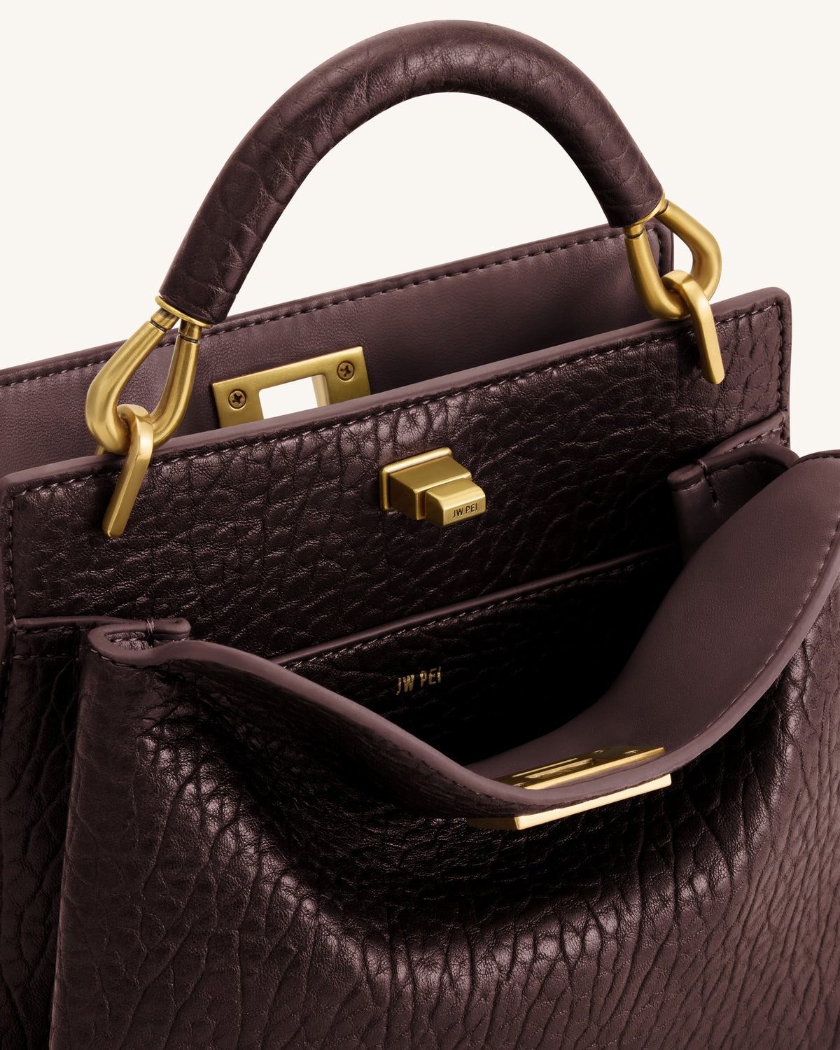 Lucia Elephant-Effect Top Handle Bag - Dark Brown
