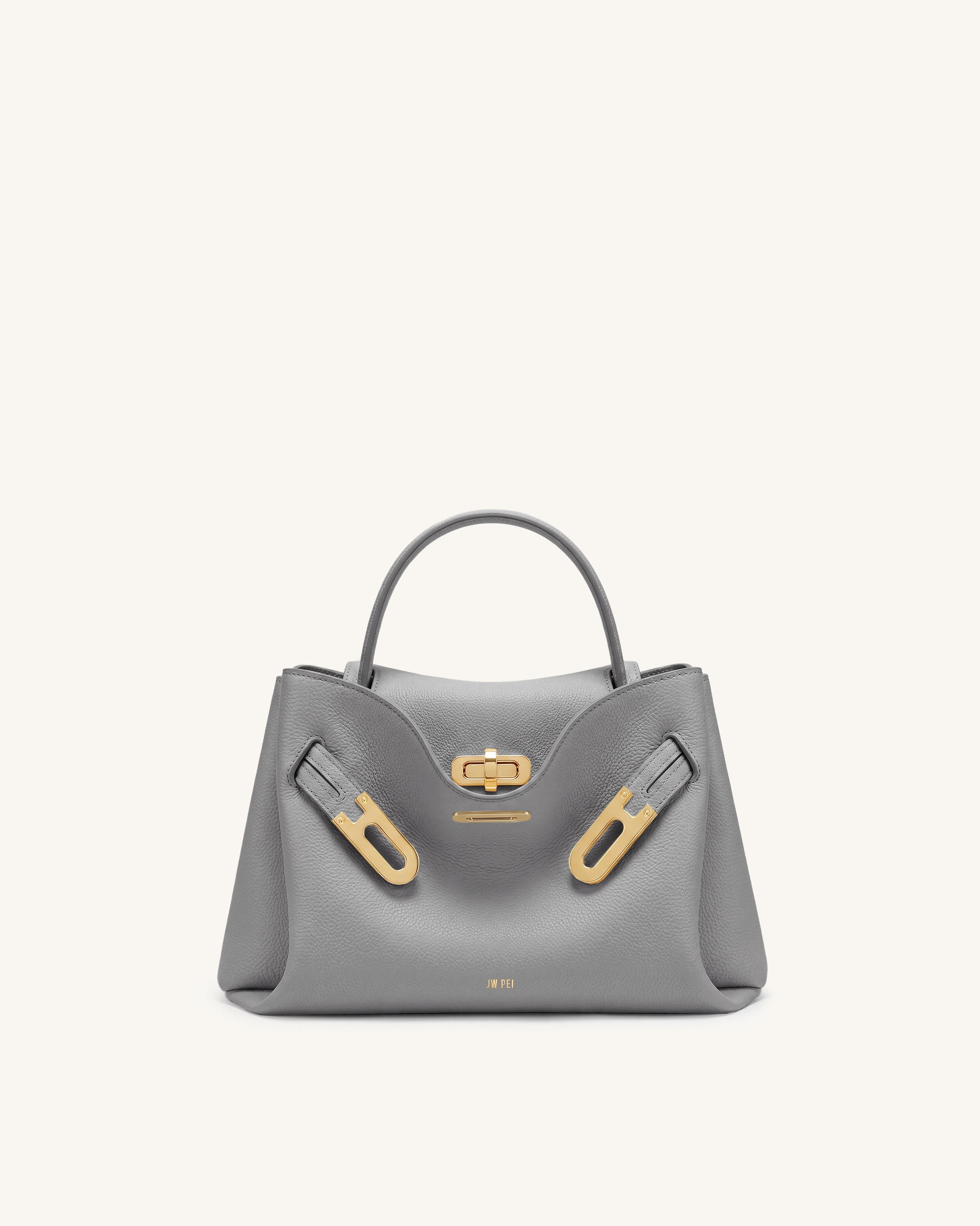 Rhea Small Pebbled Double Buckle Shoulder Bag - Light Gray