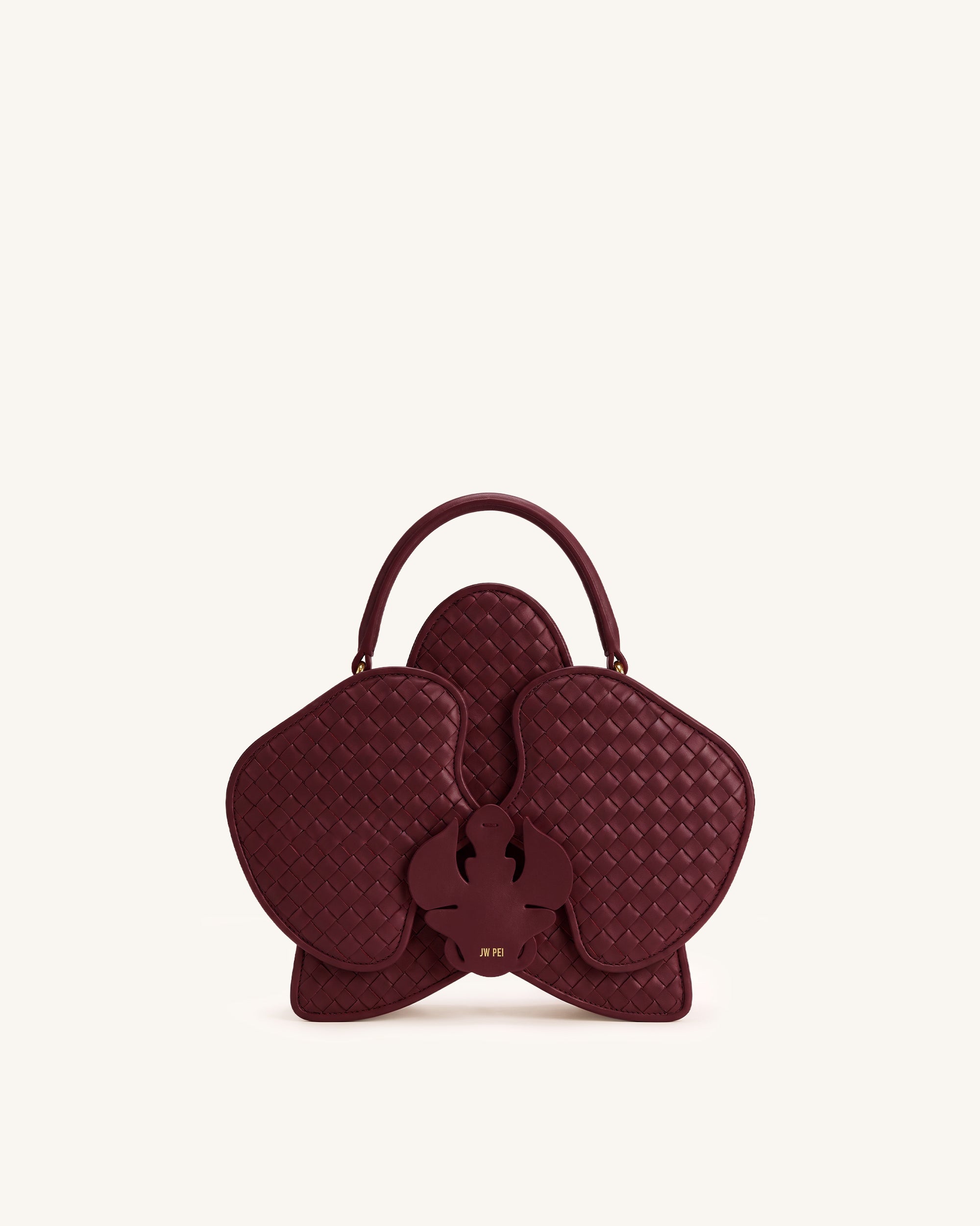 Flora Woven Orchid Shaped Top Handle Bag - Burgundy