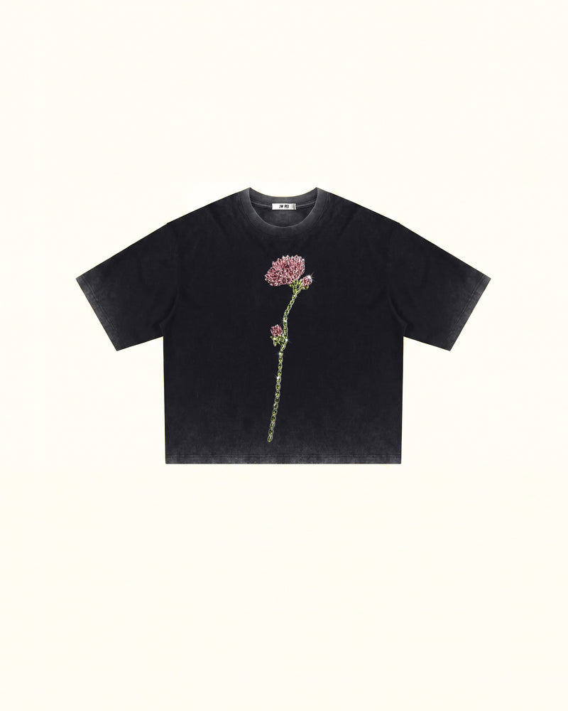 The Enchanted Rhinestone Rose Tee - Faded Black