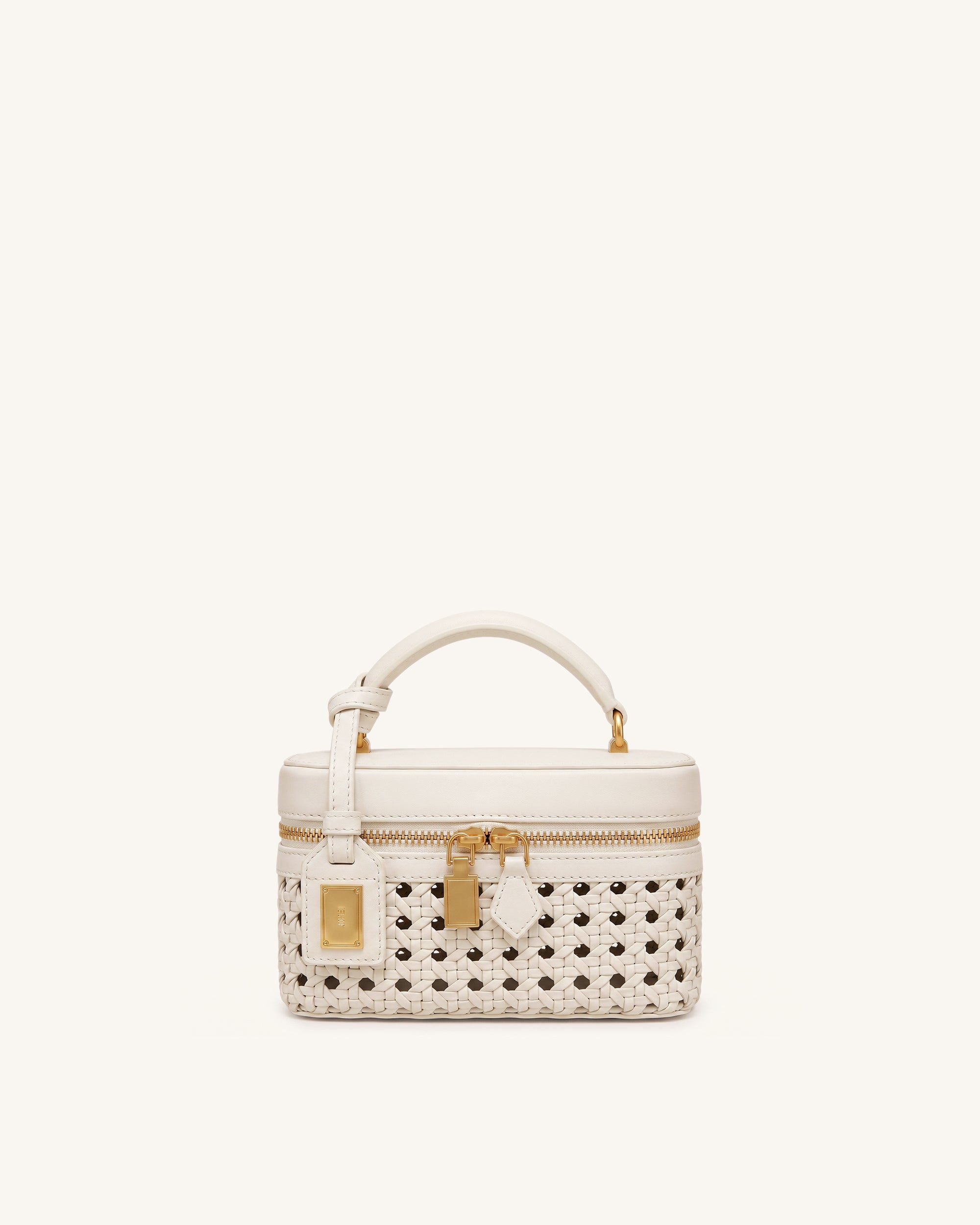 Cleo Woven Box Shape Top Handle Bag - Warm White