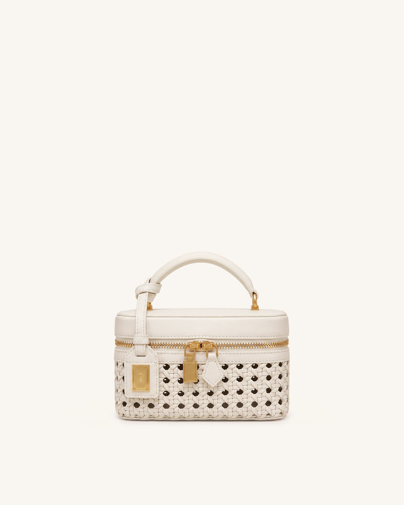Cleo Woven Box Shape Top Handle Bag - Warm White