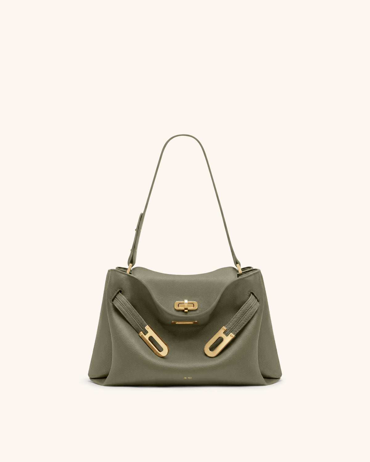 Rhea Pebbled Double Buckle Shoulder Bag - Light Green