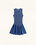 Darling Shirred Elastic Flared Denim Dress - Vintage Indigo