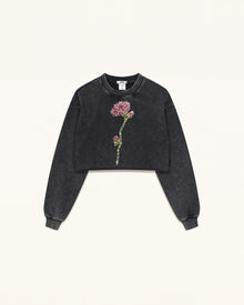 The Enchanted Rhinestone Rose Sweatshirt  - Black