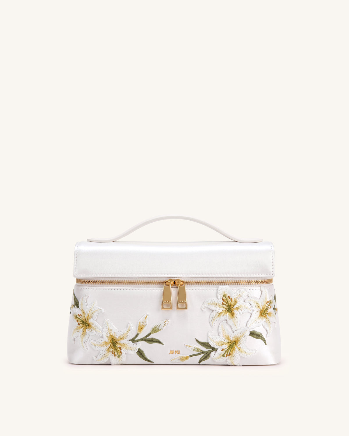 Thea Embroidered Top Handle Bag - Cream White