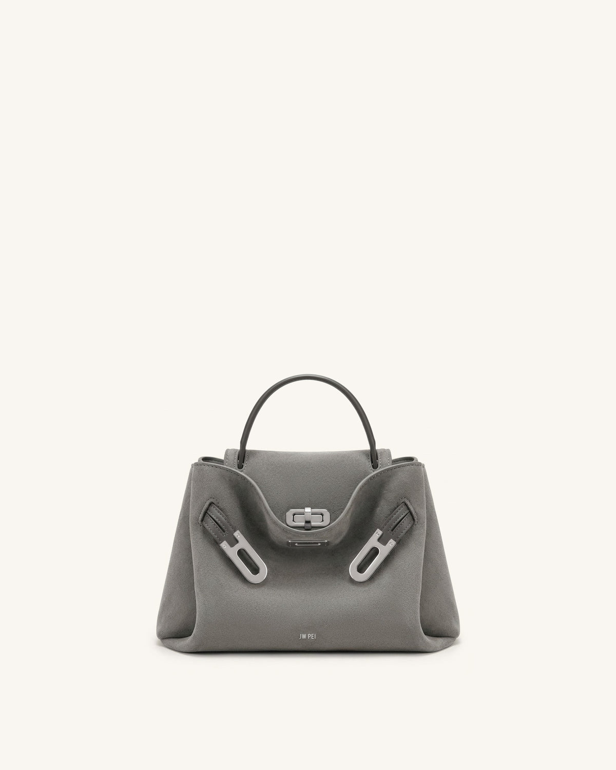 Rhea Small Faux Suede Double Buckle Shoulder Bag - Smoke Grey