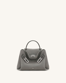 Rhea Small Faux Suede Double Buckle Shoulder Bag - Smoke Grey