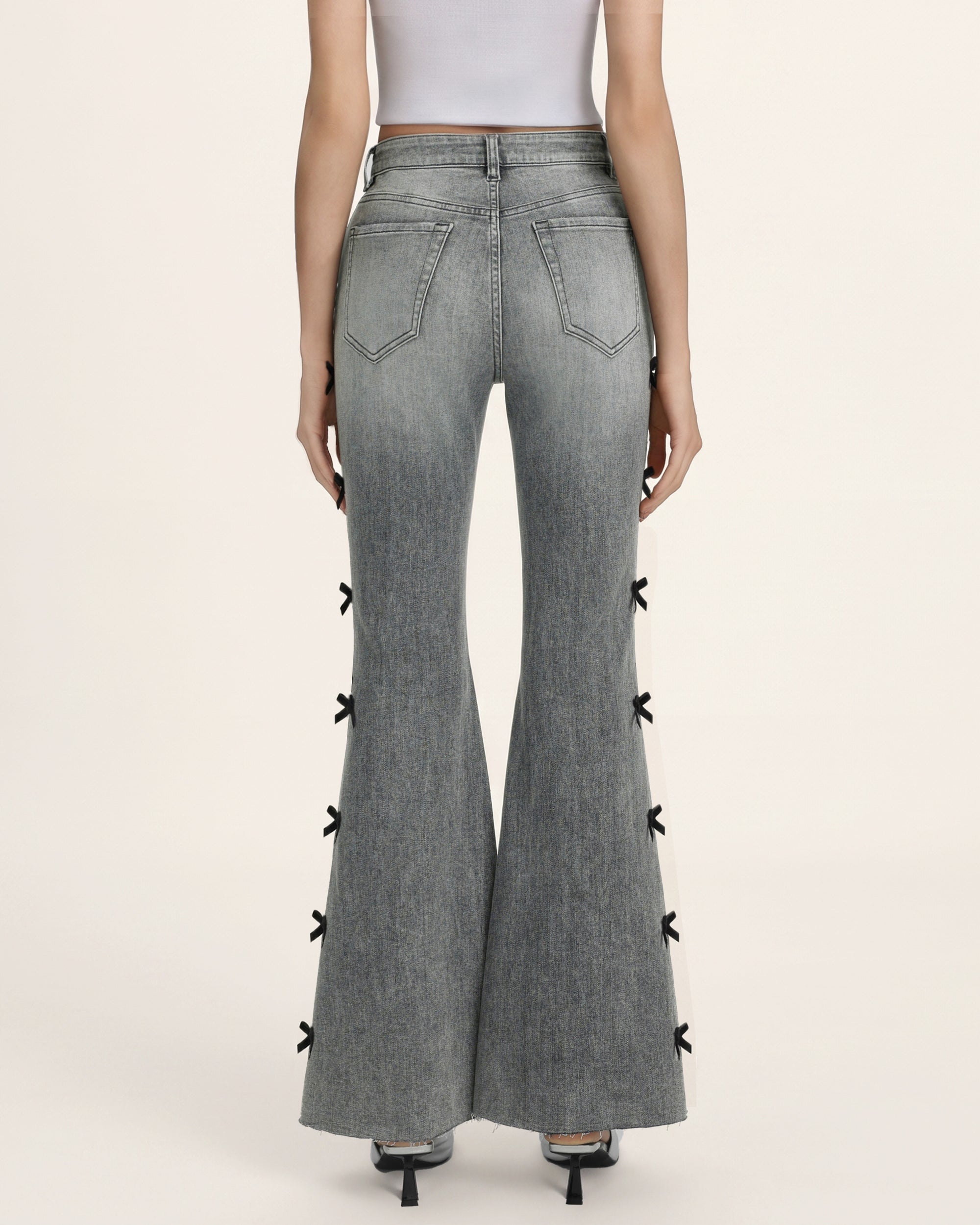 Black Velvet Bow Boogie Child Fray Jeans - Smoke and Mirrors