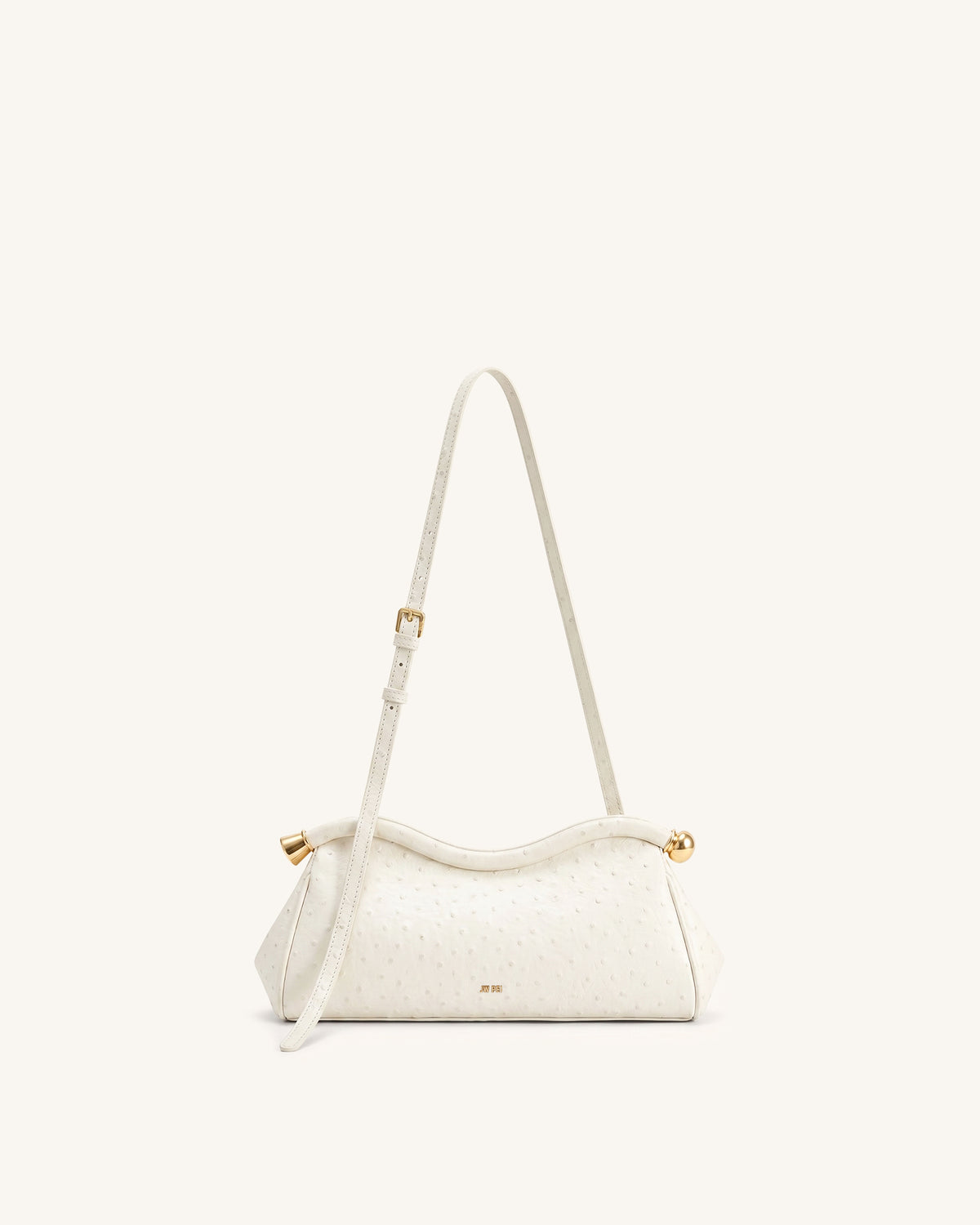 Naomi Faux Ostrich Grain Curved Shoulder Bag - White