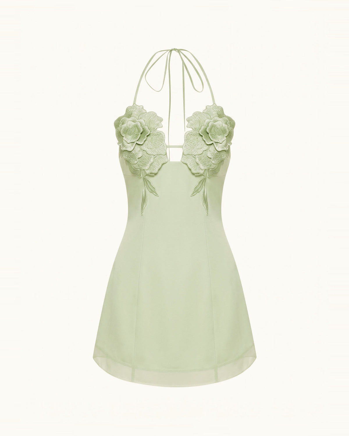 Flower Embroidered Mini Dress - Pistachio Green