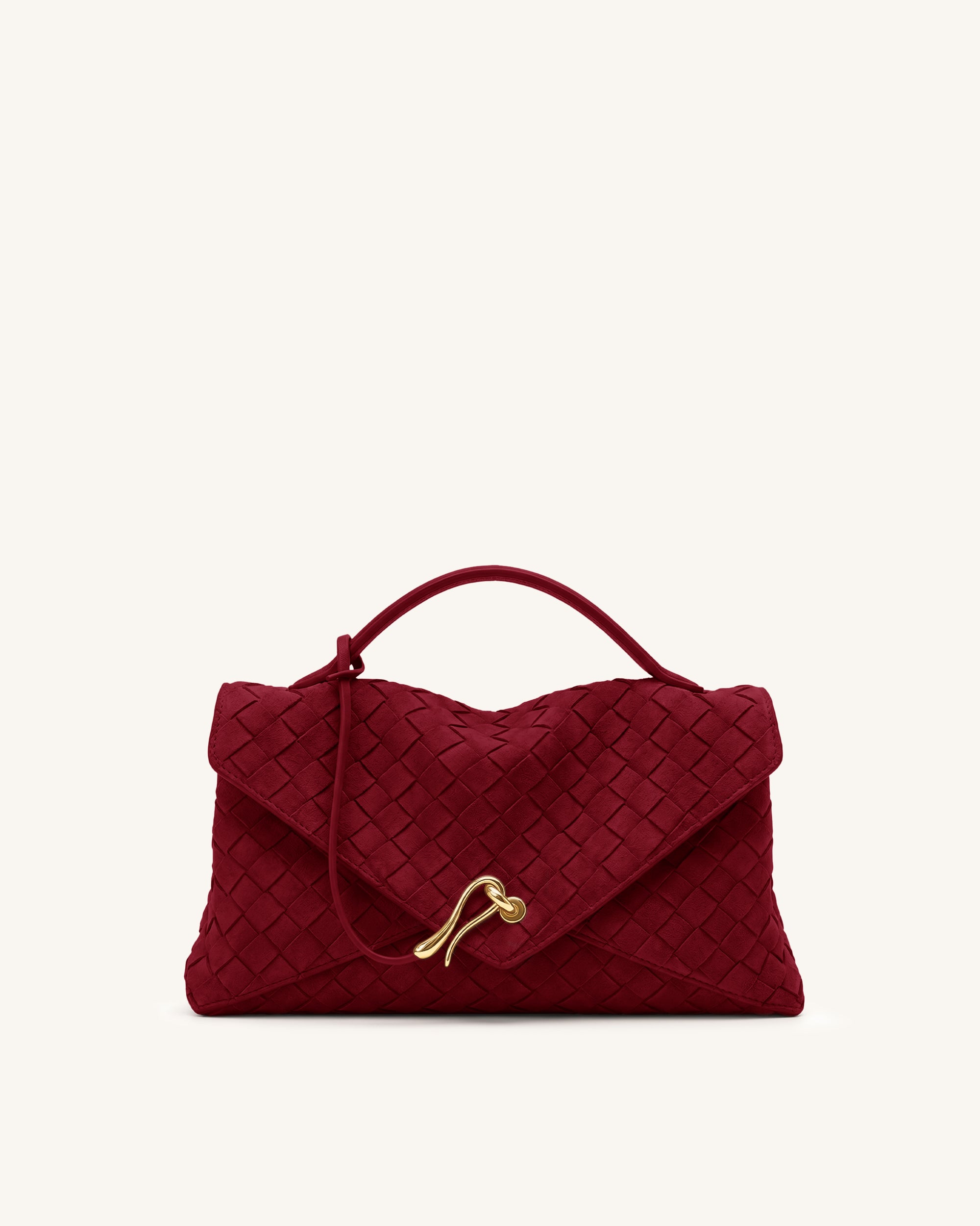Celeste Faux Suede Woven Envelope Bag - Berry Red