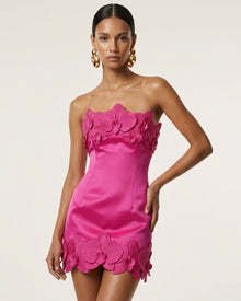 Orchid Trim Strapless Mini Dress - Fuchsia